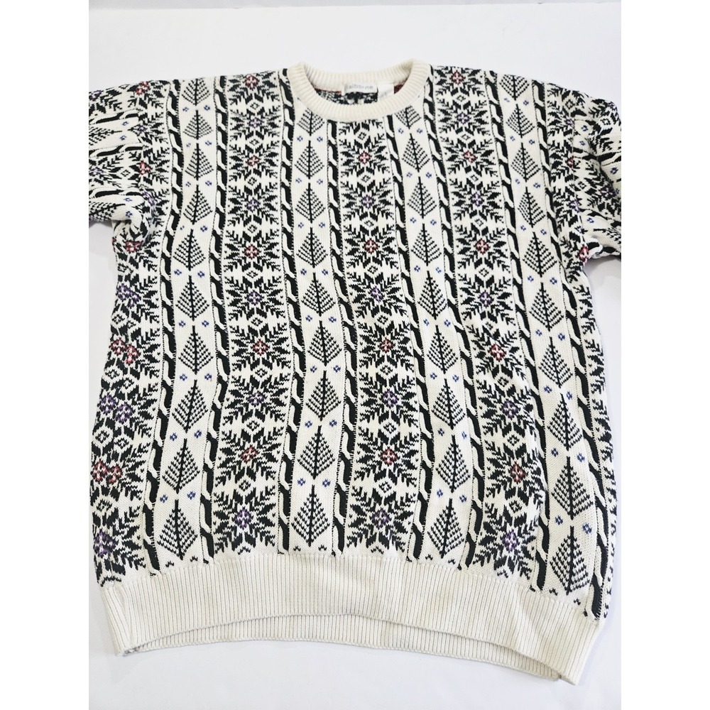 Vintage Liz Claiborne Winter Sweater Womens Size Large 100% Cotton Pullover Snow - Picture 2 of 8